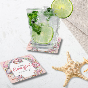 Western Kleine Cowgirl Pink Coastal Babydusche Rechteckiger Pappuntersetzer