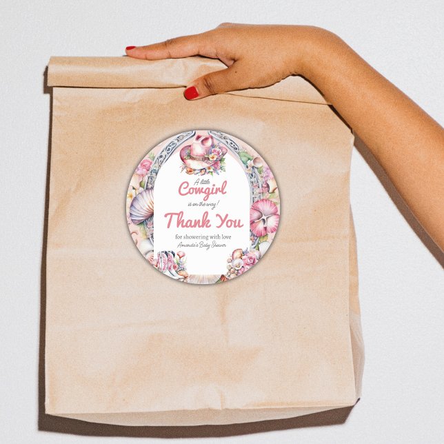 Western Kleine Cowgirl Pink Coastal Babydusche Runder Aufkleber (Von Creator hochgeladen)