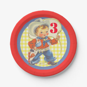 Western-kleiner Cowboy mit Seil-Geburtstags-Teller Pappteller