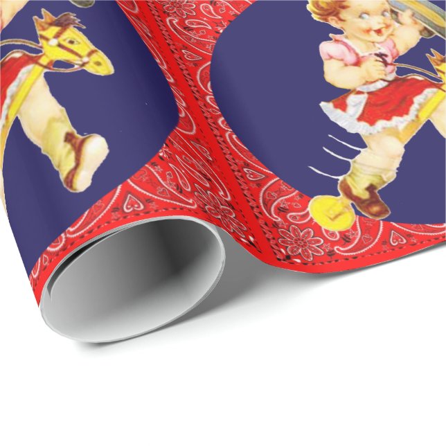 Western Kleines Cowgirl auf Stick Pferd Geschenkwr Geschenkpapier (Rolleneckpunkt)