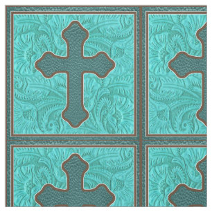 Western Kreuz Aquamarine und braune Imitate Lederg Stoff