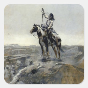 Western "Krieg" von Charles M. Russell Quadratischer Aufkleber