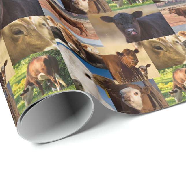 Western-Kühe-Collage Geschenkpapier (Rolleneckpunkt)