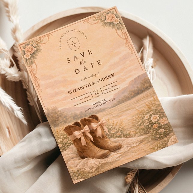 Western Lace Cowboy Boots Wedding Save The Date (Von Creator hochgeladen)