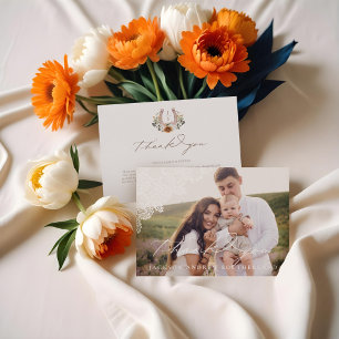 Western Lace Floral Horseshoe Baby Foto Dankeskarte