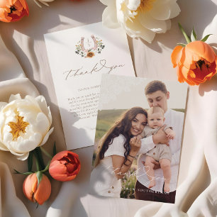Western Lace Floral Horseshoe Baby Foto Dankeskarte
