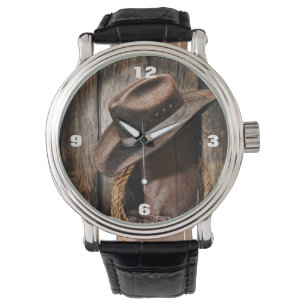 Western Land Braunholz Cowboystiefel Armbanduhr