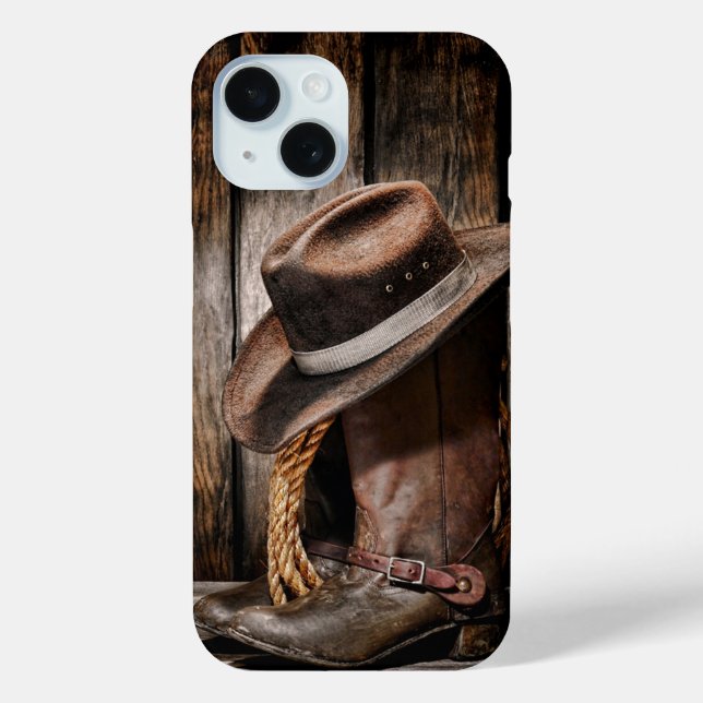 Western Land Braunholz Cowboystiefel Case-Mate iPhone Hülle (Rückseite)