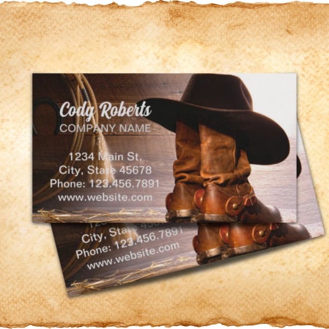 Western Land Braunholz Cowboystiefel Visitenkarte (western country brown barn wood cowboy boots business card)