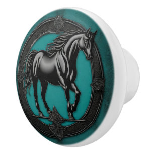 Western Land Reitpferd Aquamarin Keramikknauf