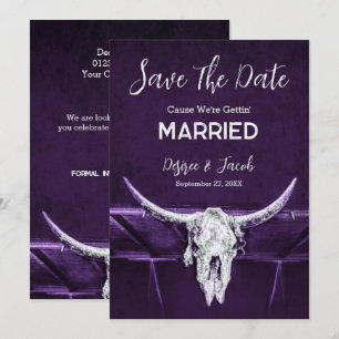 Western Land Rustikal dunkler Lila Bullschädel Save The Date