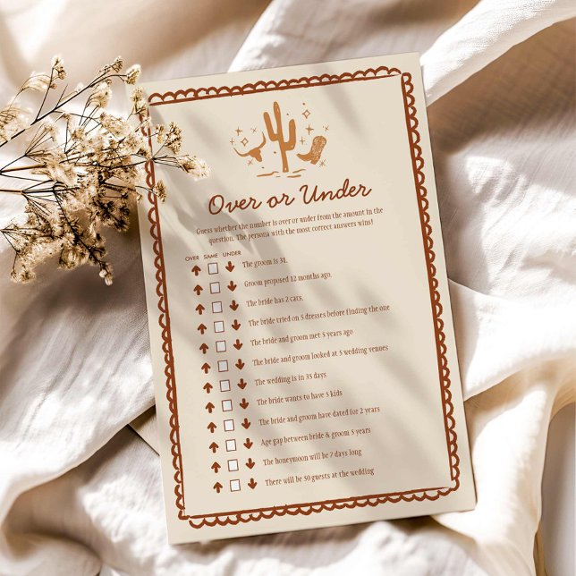 Western Land über oder unter Bridal (Rustic Country Over or Under Bridal Shower Game)