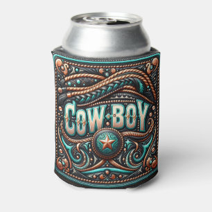 Western Leather Print Türkis Brown Cowboy Dosenkühler