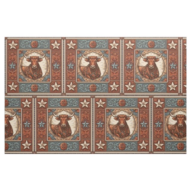 Western Leder Druckbraun Türkis mit Steg Stoff (Fat Quarter (45,7 x 55,9 cm))