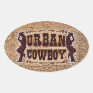 Western-Leder mit Werkzeugprägung Urban Cowboy Ovaler Aufkleber