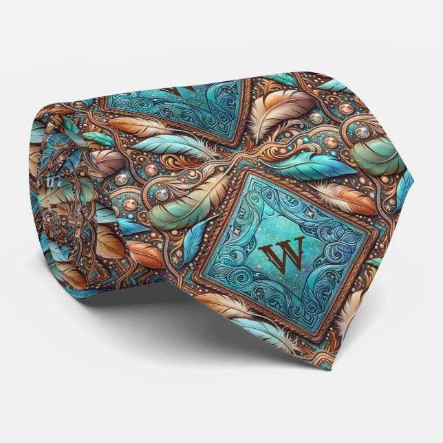 Western Lederdrucken und Federn - Eigene Erstausga Krawatte (Gerollt)