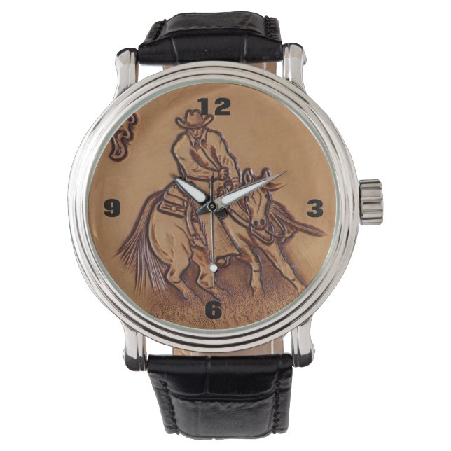 Western Lederpferd Riding Rodeo Cowboy Armbanduhr (Vorderseite)