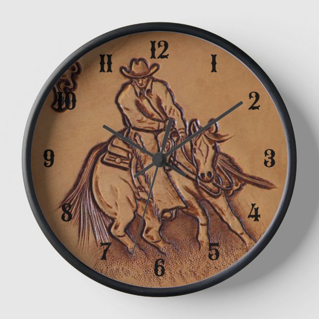 Western Lederpferd Riding Rodeo Cowboy Wanduhr (Vorderseite)