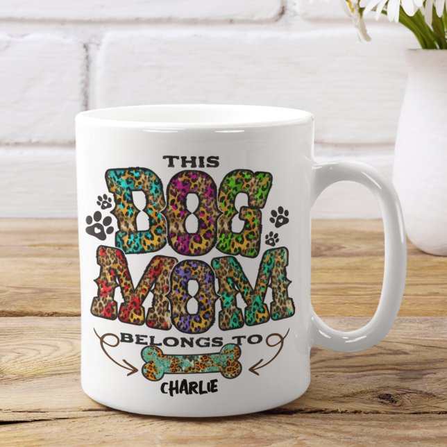 Western Leopard Pattern Dog Mama Knochen Zweifarbige Tasse (Von Creator hochgeladen)