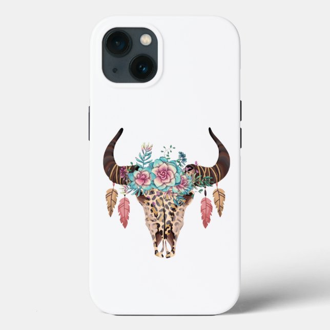Western Leopard Print Floral Bull Case-Mate iPhone Hülle (Rückseite)