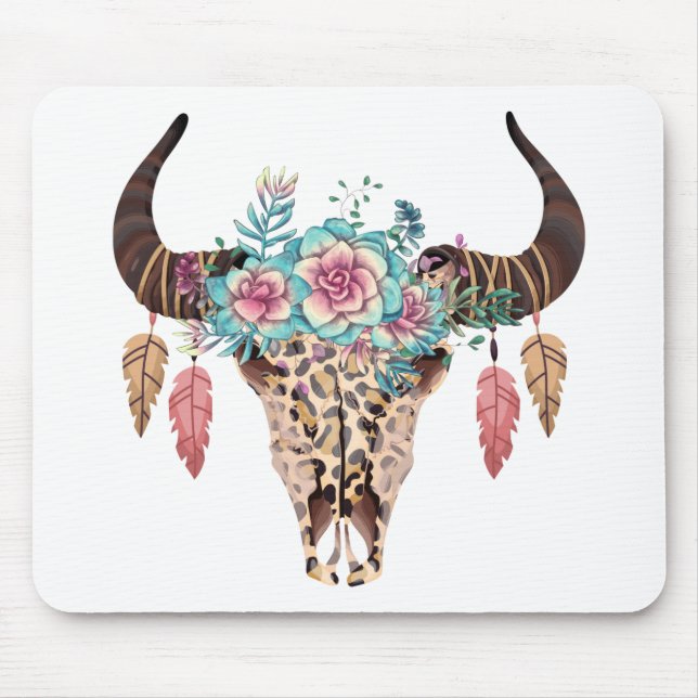 Western Leopard Print Floral Bull Mousepad (Vorne)