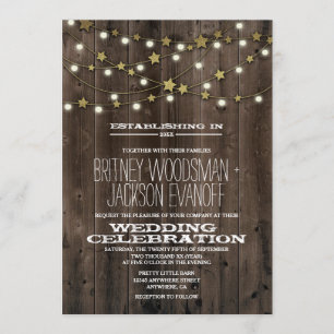 Western Lights Stars Barn Wood Wedding Einladungen