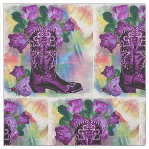 Western-lila Cowboystiefel mit Blumen-Gewebe Stoff