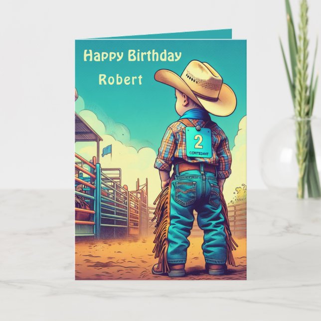 Western Little Cowboy 2. Geburtstag Rodeo Custom Karte (Vorderseite)