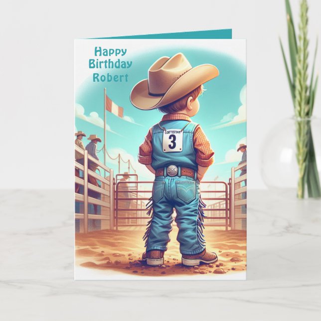Western Little Cowboy 3. Geburtstag Rodeo Custom Karte (Vorderseite)