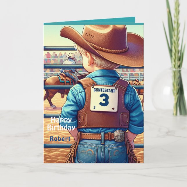 Western Little Cowboy 3. Geburtstag Rodeo Custom Karte (Vorderseite)