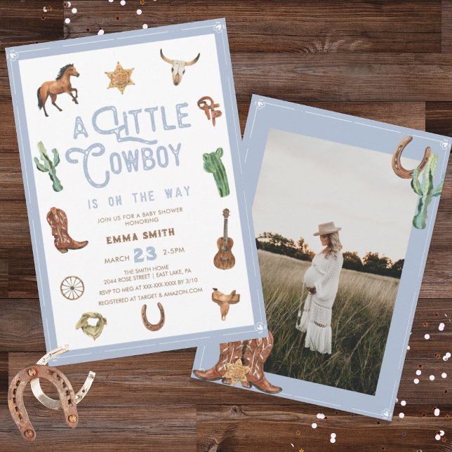 Western Little Cowboy Photo Baby Boy Shower Einladung (Von Creator hochgeladen)