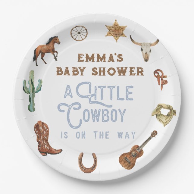 Western Little Cowboy Photo Baby Shower Pappteller (Vorderseite)