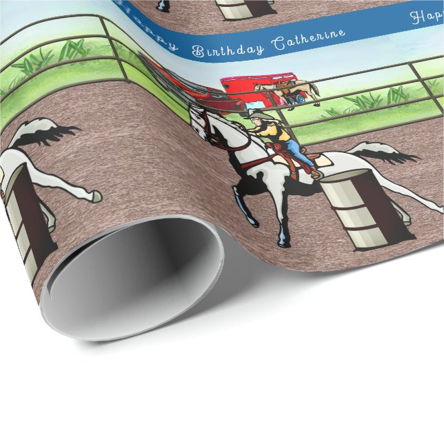 Western Little Cowgirl Barrel Racing Personalisier Geschenkpapier (Rolleneckpunkt)