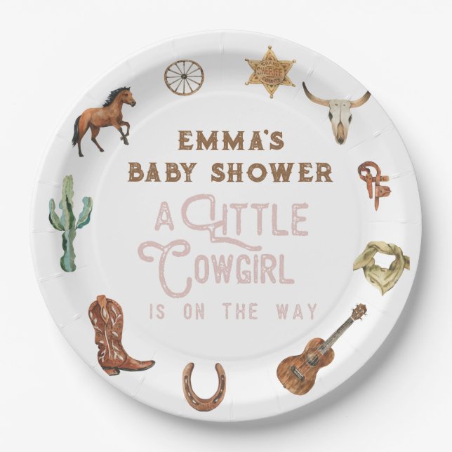 Western Little Cowgirl Foto Babydusche Pappteller (Vorderseite)