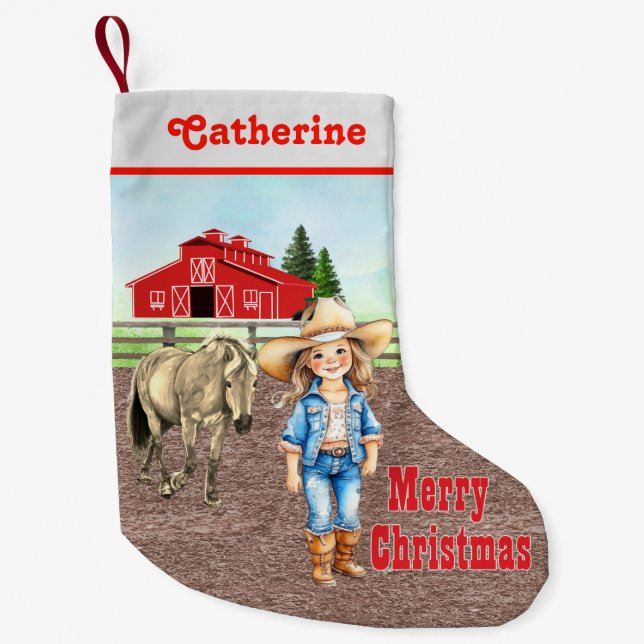 Western Little Cowgirl mit Pferd und Stall Kleiner Weihnachtsstrumpf (Vorderseite)