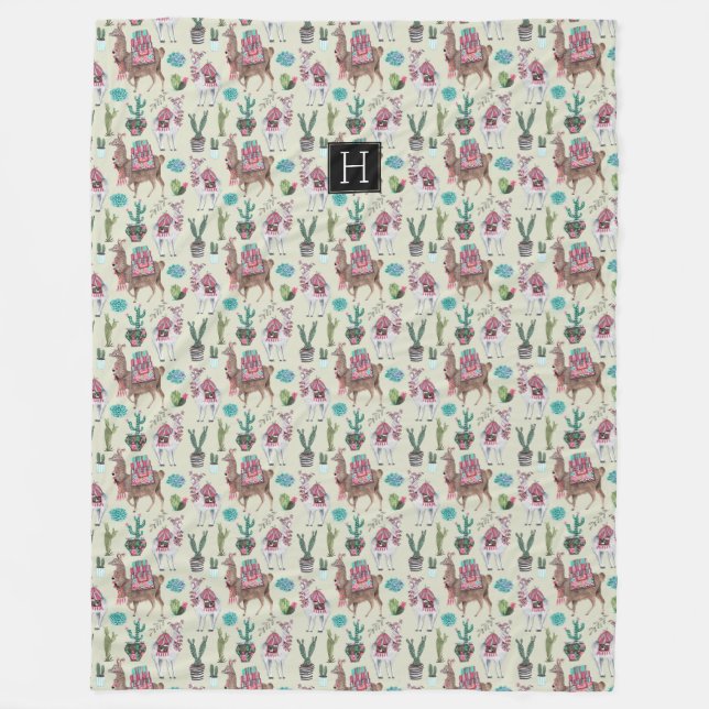 Western Llamas & Cactus | Große Fleecedecke (Vorderseite)