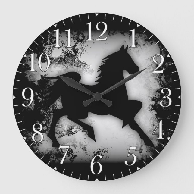 Western-Look Prancing Pferde Silhouette Große Wanduhr (Vorderseite)