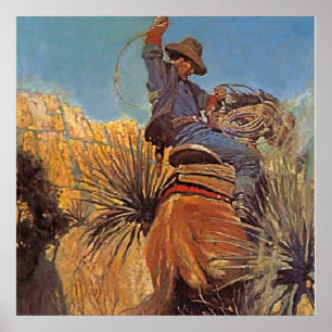 Western Malerei "Pferde springen aus Schlange" Poster