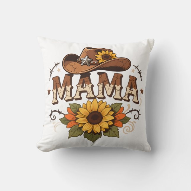 Western Mama Sunflower Cowgirl Design Kissen (Vorderseite)