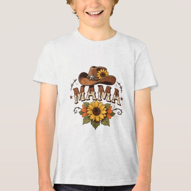 Western Mama Sunflower Cowgirl Design Tri-Blend Shirt (Vorderseite)