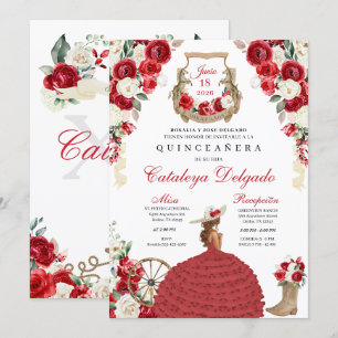 Western Mariachi Quinceañera, Roter Blumenstiefel Einladung