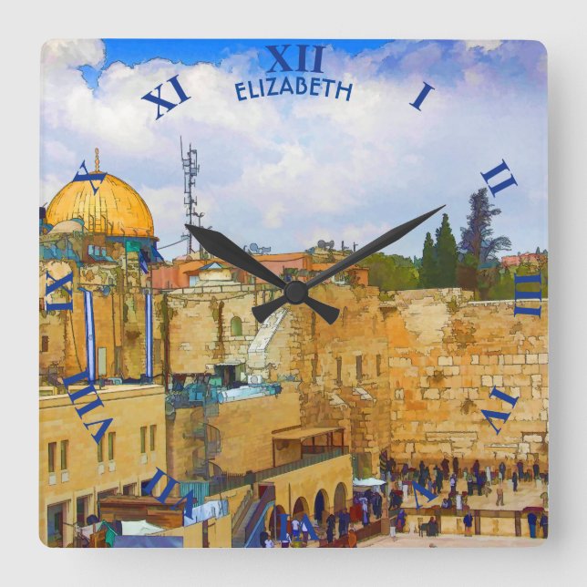 Western Mauer in Jerusalem (Mauer des Elends) Quadratische Wanduhr (Vorderseite)
