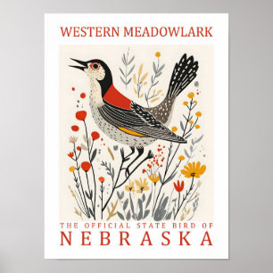 Western Meadowlark Bird of Nebraska USA Travel Poster