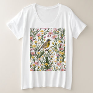 Western Meadowlark, umgeben von Bitterroot-Blume Große Größe T-Shirt