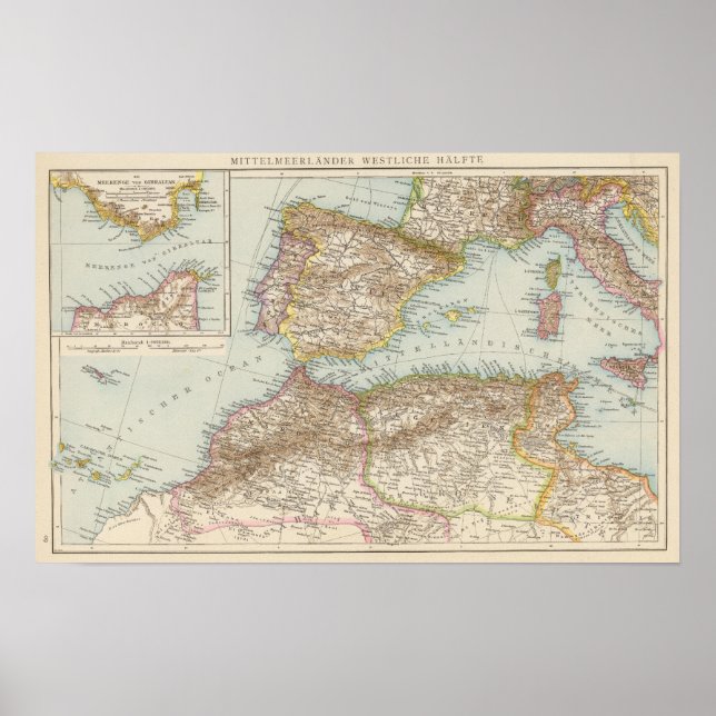 Western Mediterranean Map Poster (Vorne)