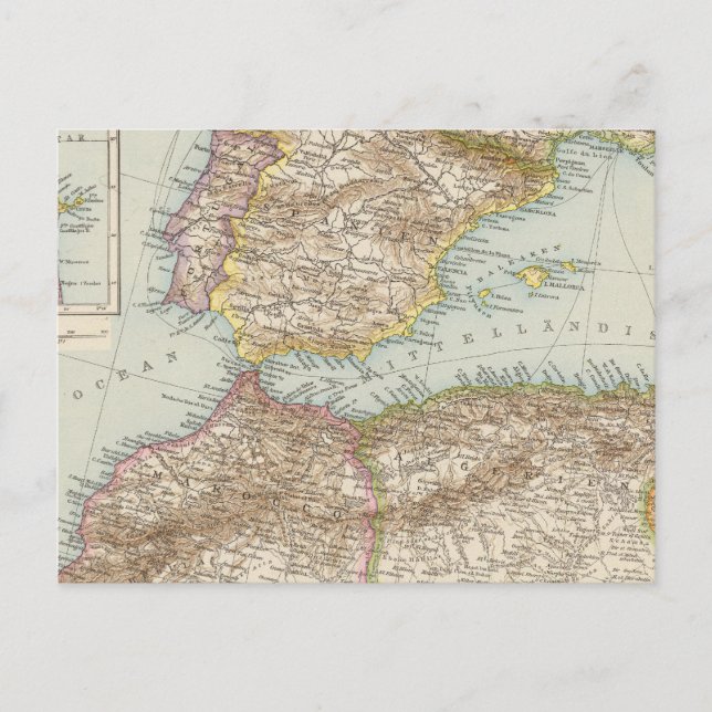 Western Mediterranean Map Postkarte (Vorderseite)