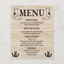 Western Menu Country Wedding Cowboy Boots Wood