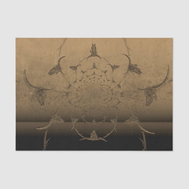 Western Metallische Sepia Brown Texture Bull Skull Seidenpapier (Vorderseite)