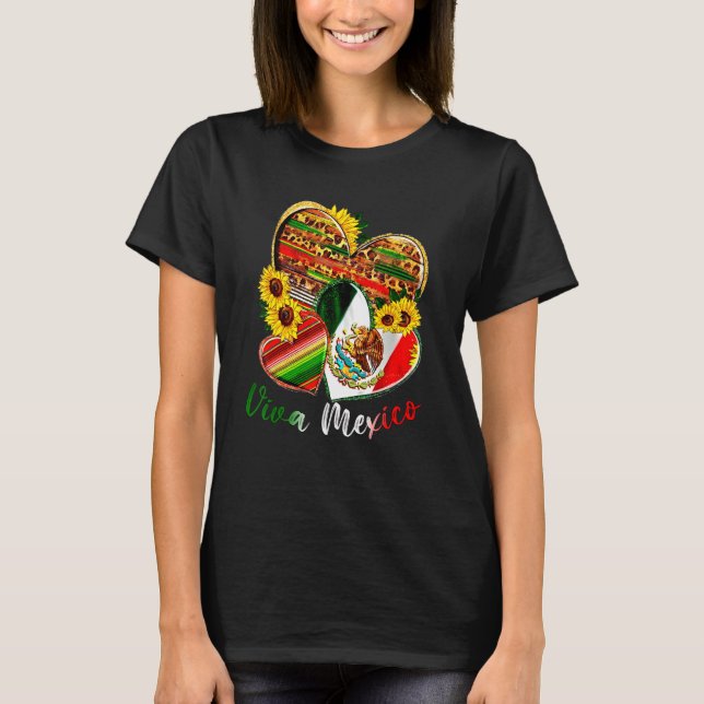 Western Mexico Heart Sunflowers Viva Mexico Flag L T-Shirt (Vorderseite)
