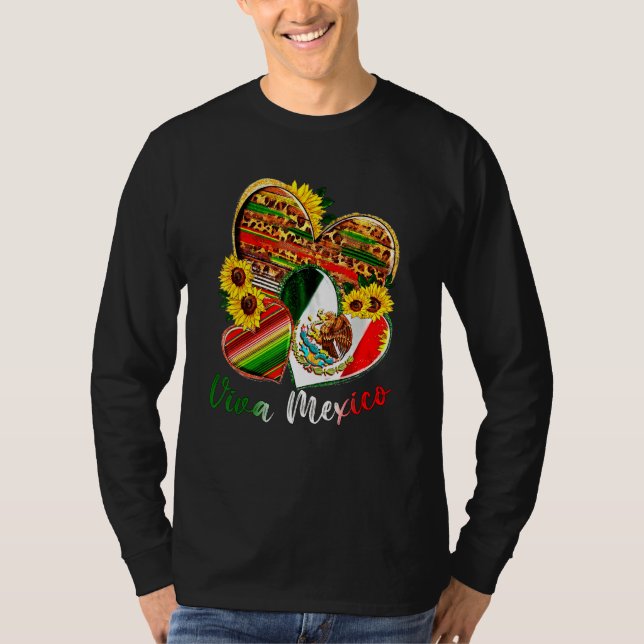 Western Mexico Heart Sunflowers Viva Mexico Flag L T-Shirt (Vorderseite)